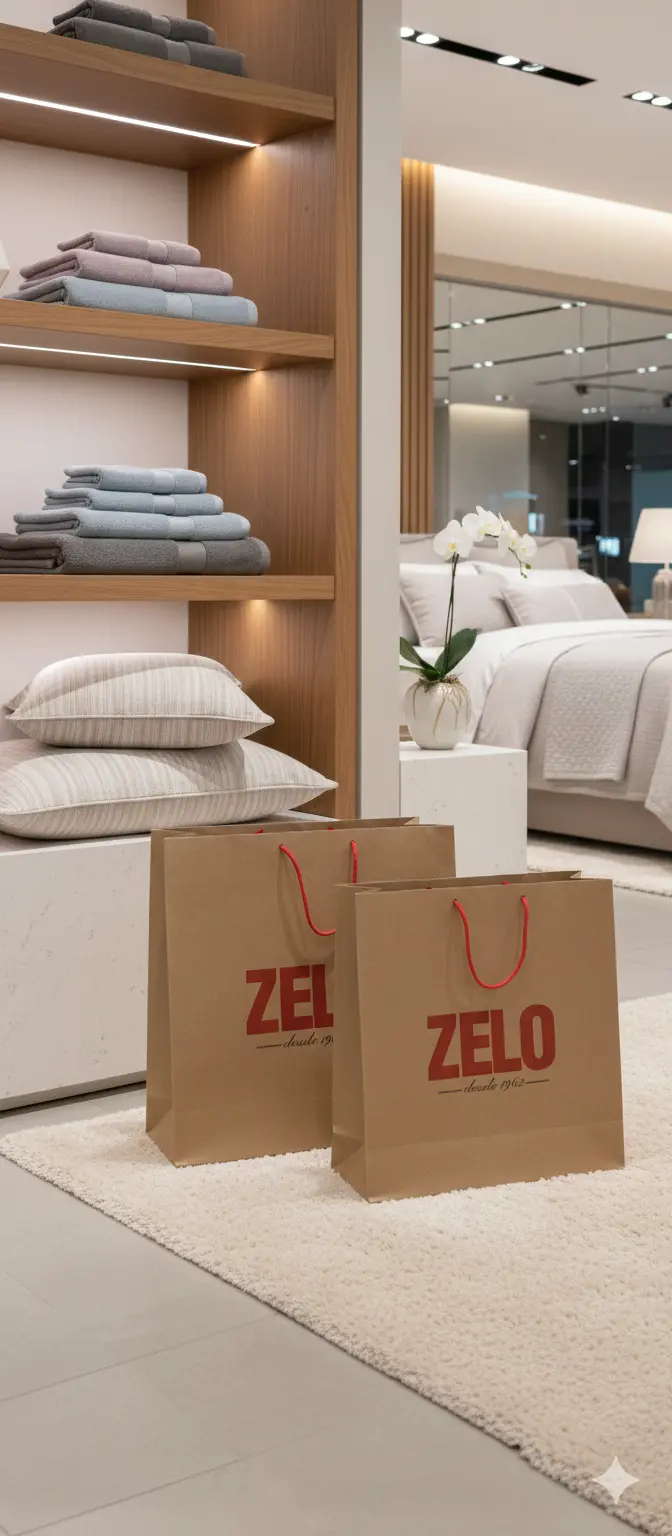 Exemplo real de sacola de grande porte acomodando produtos volumosos com elegância.