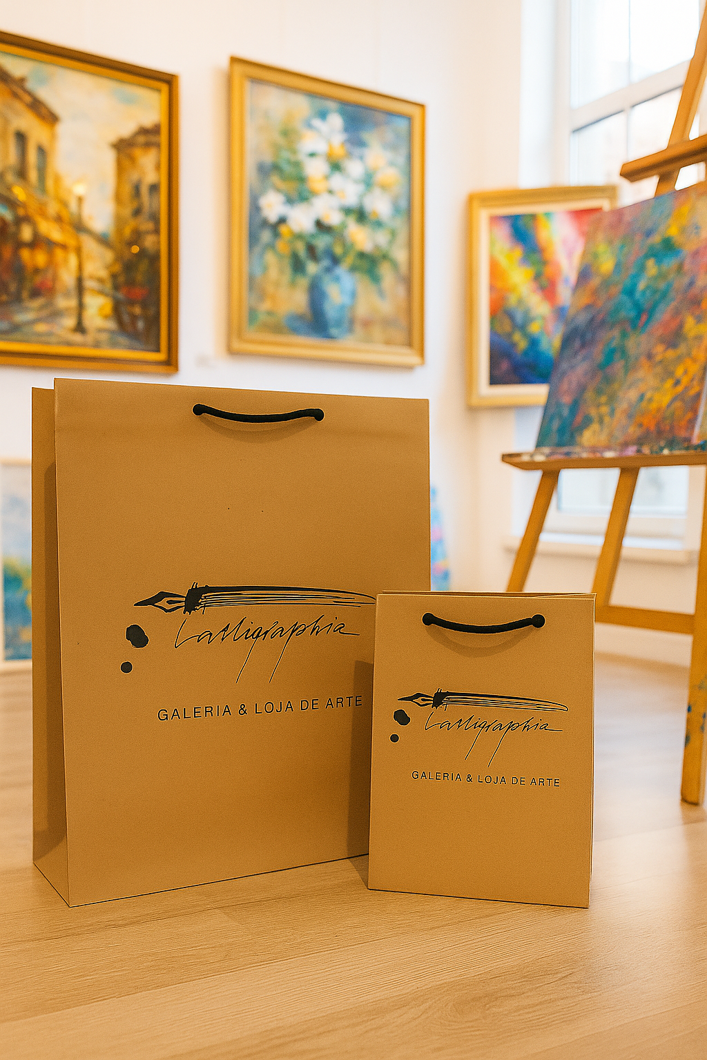 Detalhe de impressão offset em alta qualidade sobre uma sacola de papel kraft.