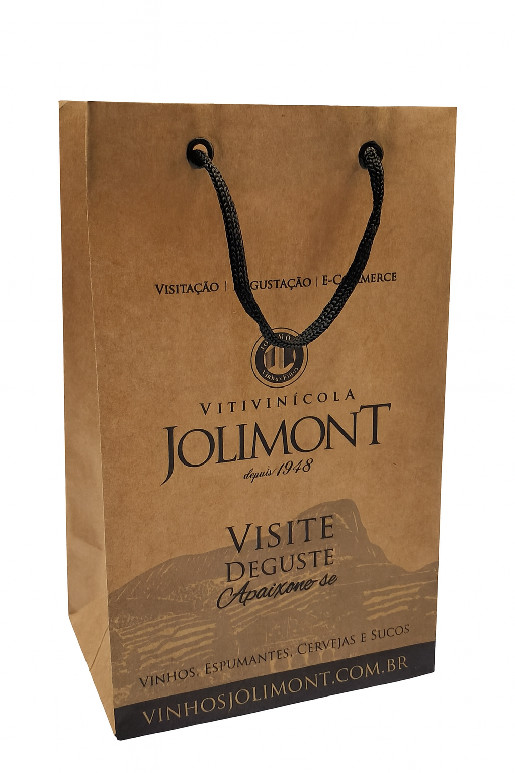 Exemplo de sacola de papel kraft resistente com visual rústico e sustentável.