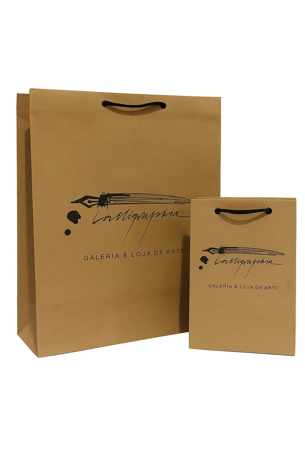 Sacola de papel kraft branca com logo preto para loja