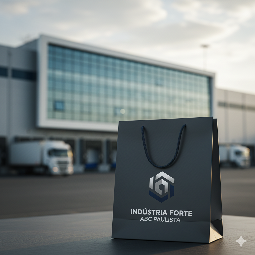 Sacolas de papel resistentes sendo usadas para embalar produtos industriais.