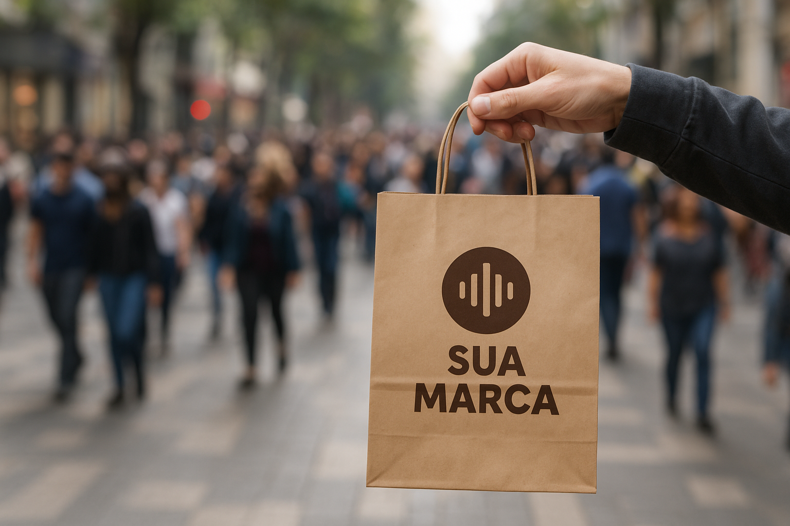 Sacola de papel de alta qualidade se destacando no comércio movimentado de Osasco.