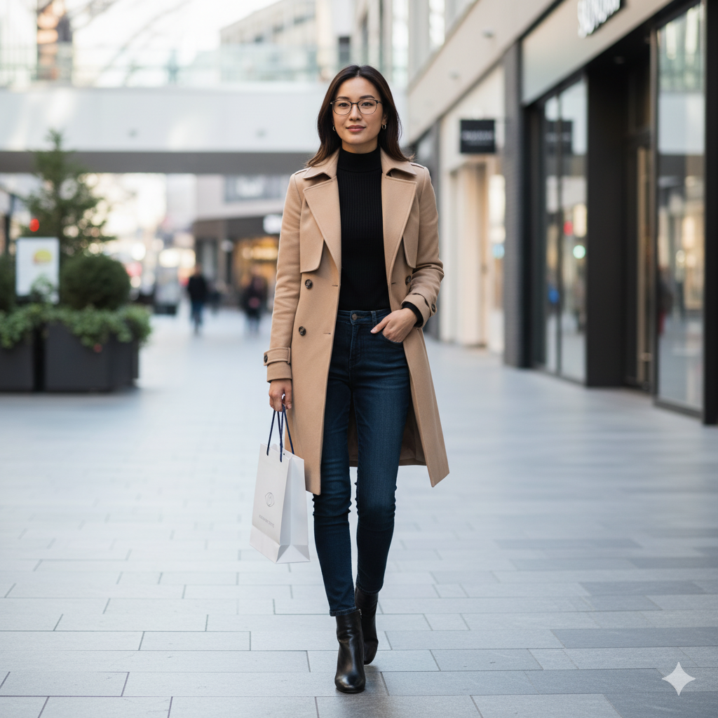 Pessoa com estilo carregando uma sacola de ótica com design minimalista e moderno.