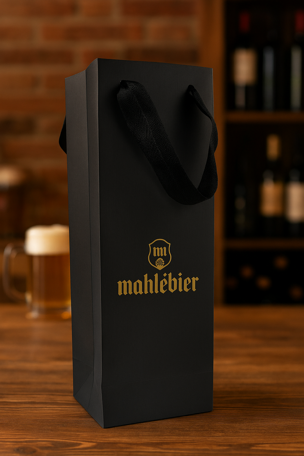 Sacola de vinho elegante sendo entregue como presente em uma ocasião especial.