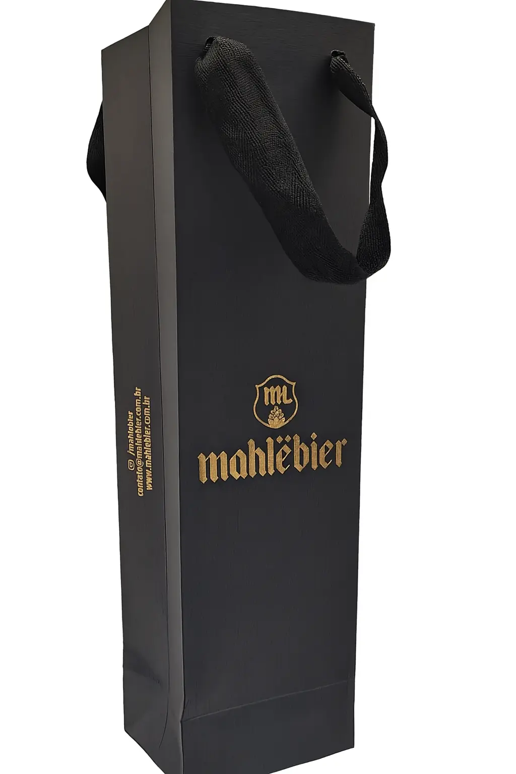 Sacola de vinho preta com logo em hot stamping dourado